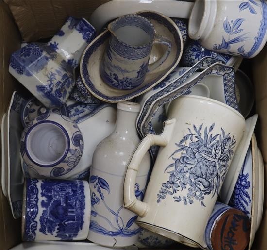 A small collection of 19th century blue and white printed ceramics and other decorative ceramics